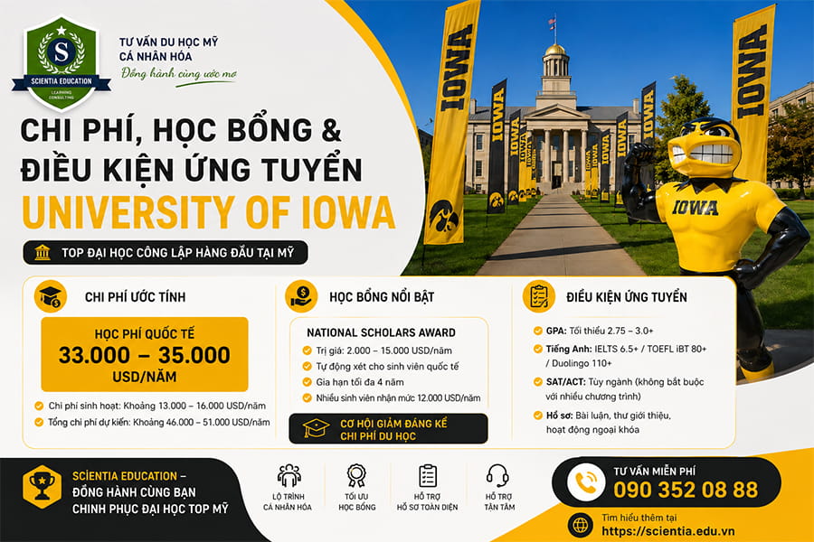 Chi phí, học bổng và điều kiện ứng tuyển University of Iowa